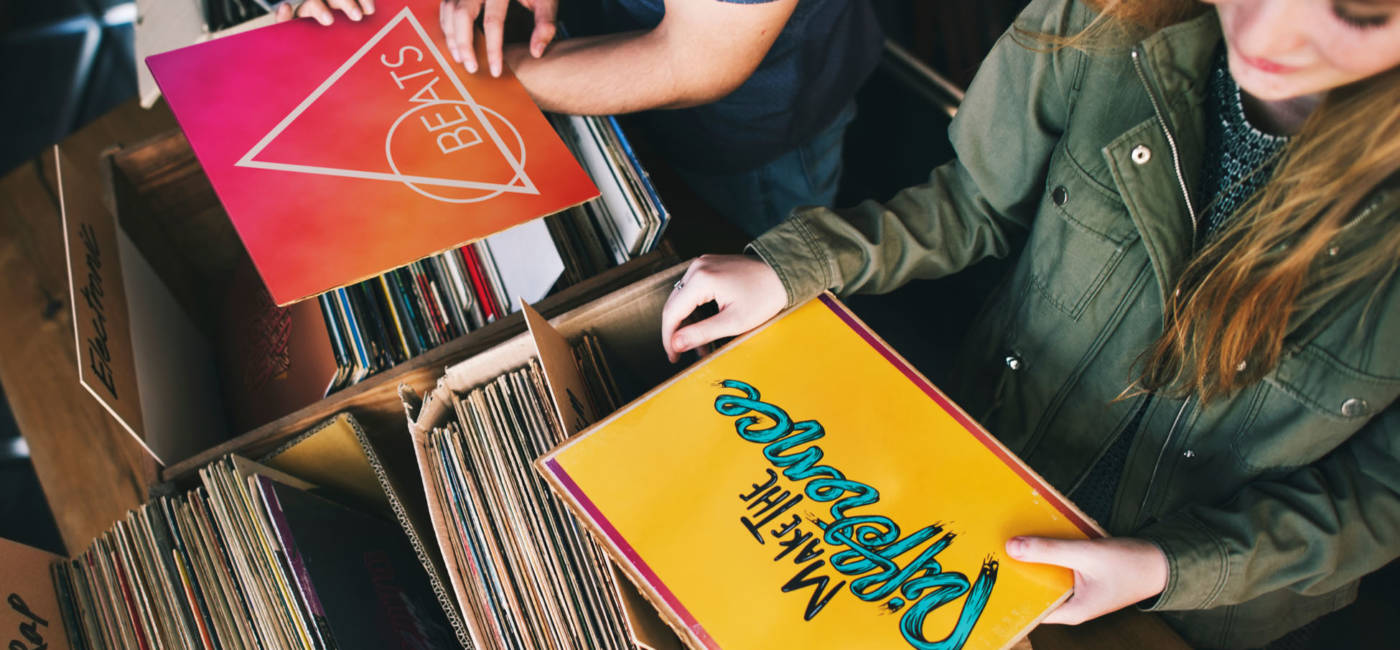 Young people in a record shop