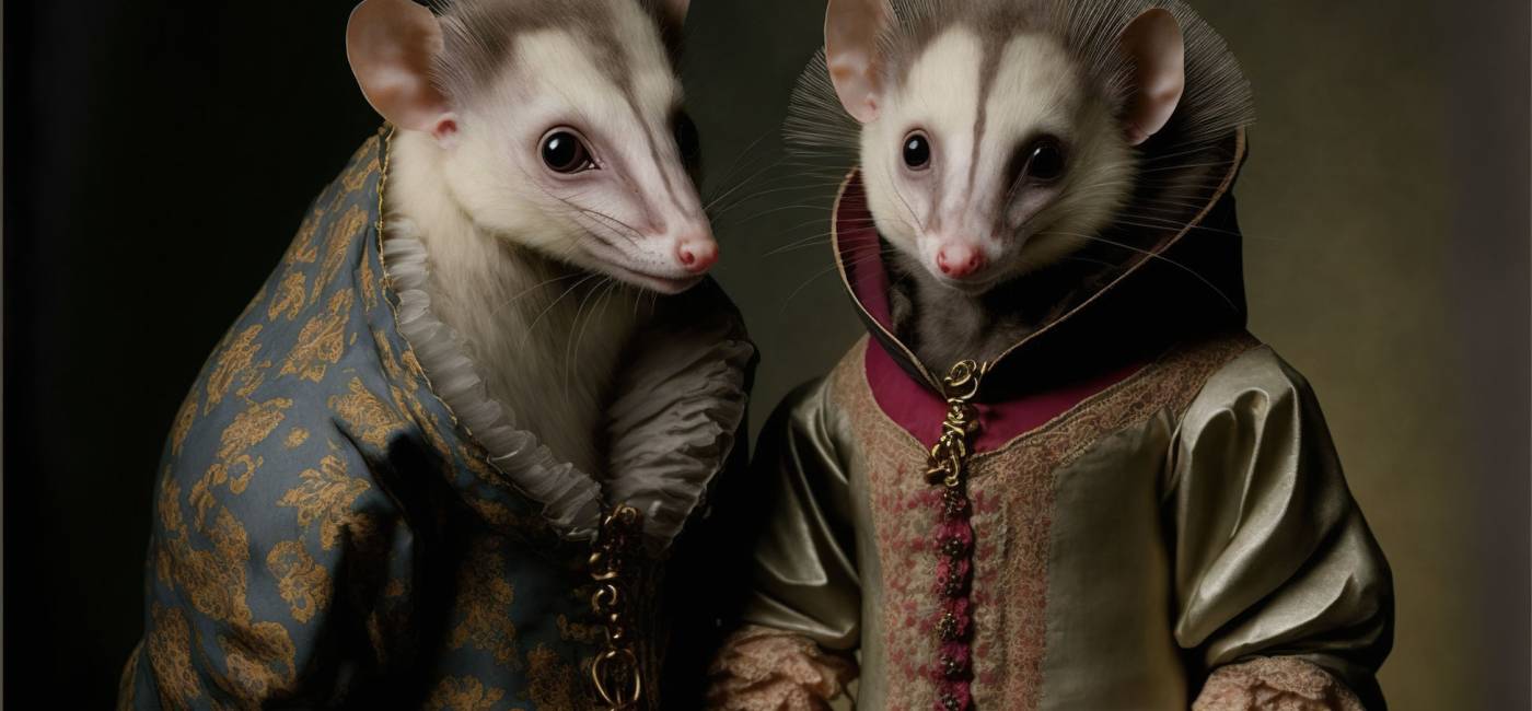 Created with Generative AI technology. portrait of a opossum in renaissance clothing