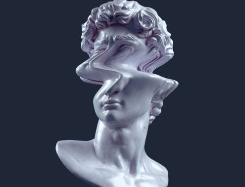 3D rendering concept illustration of glitch deformed classical h