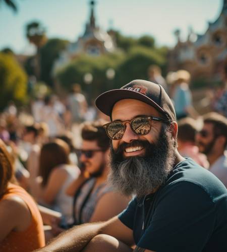 Cheerful Bearded Man with Sunglasses at Outdoor Event