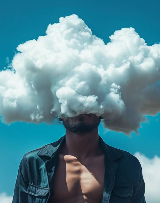 Cloud-headed Figure Against Blue Sky