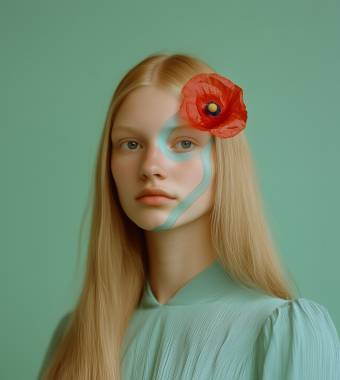 Serene Woman with Red Flower