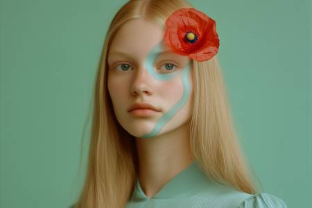 Serene Woman with Red Flower