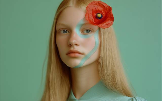 Serene Woman with Red Flower