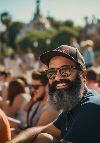 Cheerful Bearded Man with Sunglasses at Outdoor Event